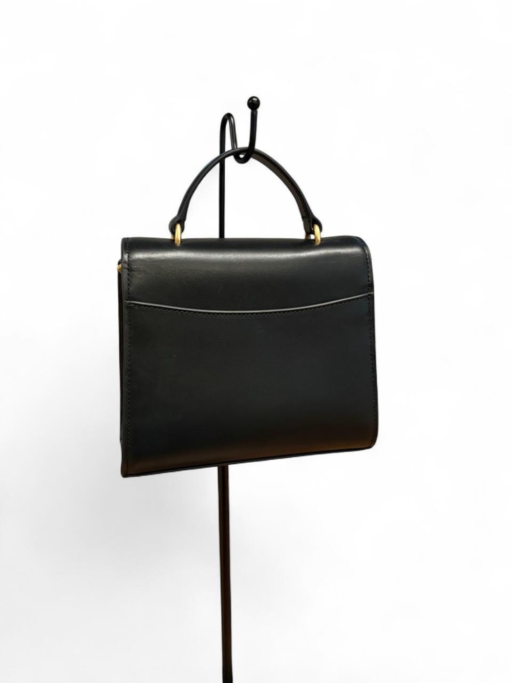 Quince Classic Black Italian Leather Top Handle Back with Gold Hardware - Picture 2 of 6